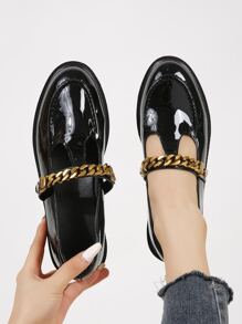 Chain Decor Mary Jane Flats - Black - View 3