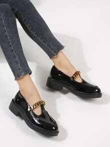 Chain Decor Mary Jane Flats - Black - View 4