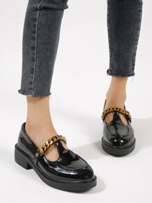 Chain Decor Mary Jane Flats - Black - View 5