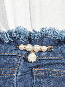 4入組水鑽和人造珍珠裝飾胸針別針可愛金屬腰部收緊器優雅搭扣服裝配飾