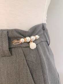 4入組水鑽和人造珍珠裝飾胸針別針可愛金屬腰部收緊器優雅搭扣服裝配飾