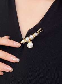 4入組水鑽和人造珍珠裝飾胸針別針可愛金屬腰部收緊器優雅搭扣服裝配飾