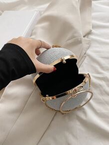 Glitter Bling,Shiny Glamorous,Elegant,Exquisite Mini Rhinestone Decor Glitter Chain Circle Bag Dinner Bag,Evening Bag For Party Girl,Woman,For Female Perfect for Party,Wedding,Prom,Dinner/Banquet,For Cocktail Best gift for women - Silver - View 6