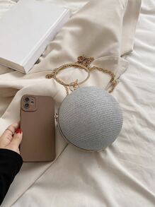 Glitter Bling,Shiny Glamorous,Elegant,Exquisite Mini Rhinestone Decor Glitter Chain Circle Bag Dinner Bag,Evening Bag For Party Girl,Woman,For Female Perfect for Party,Wedding,Prom,Dinner/Banquet,For Cocktail Best gift for women - Silver - View 7