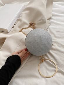 Glitter Bling,Shiny Glamorous,Elegant,Exquisite Mini Rhinestone Decor Glitter Chain Circle Bag Dinner Bag,Evening Bag For Party Girl,Woman,For Female Perfect for Party,Wedding,Prom,Dinner/Banquet,For Cocktail Best gift for women - Silver - View 8