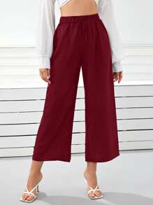 SHEIN Frenchy Wide Leg Cropped Trousers - Maroon - View 1