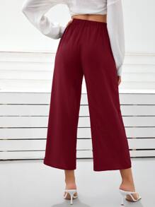 SHEIN Frenchy Wide Leg Cropped Trousers - Maroon - View 2