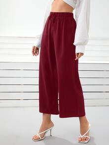 SHEIN Frenchy Wide Leg Cropped Trousers - Maroon - View 3
