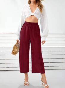 SHEIN Frenchy Wide Leg Cropped Trousers - Maroon - View 4