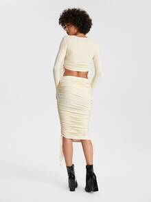 Knox & Rune con cordón lateral Top crop & fruncido Falda de lápiz - Beis - Ver 2