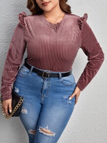 SHEIN Clasi Body ribete con fruncido de terciopelo - Rosa vieja - Ver 1