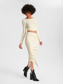 Knox & Rune con cordón lateral Top crop & fruncido Falda de lápiz - Beis - Ver 4