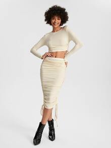 Knox & Rune con cordón lateral Top crop & fruncido Falda de lápiz - Beis - Ver 5