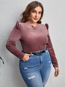 SHEIN Clasi Body ribete con fruncido de terciopelo - Rosa vieja - Ver 5