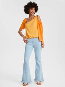 CreativiTita Colourblock Asymmetrical Neck Cut Out Shoulder Top - Multicolor - View 4