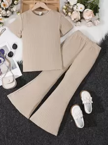 Chicas Camiseta tejido de canalé & Pantalones acampanados