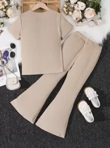 Chicas Camiseta tejido de canalé & Pantalones acampanados