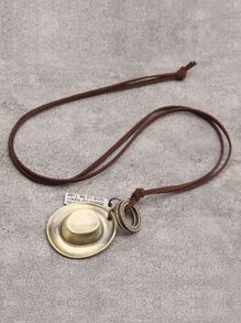 男士標語細節矩形和帽子墜飾項鍊,適用於首飾類禮品和派對