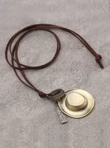 男士標語細節矩形和帽子墜飾項鍊,適用於首飾類禮品和派對