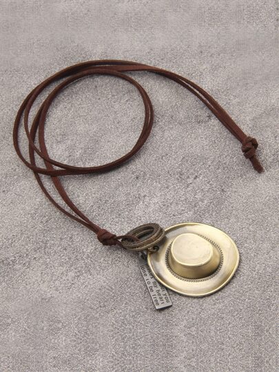 男士標語細節矩形和帽子墜飾項鍊,適用於首飾類禮品和派對