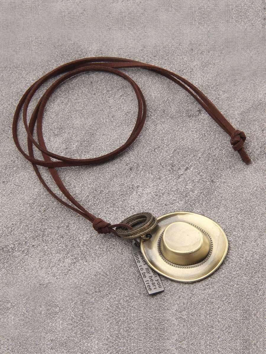 男士標語細節矩形和帽子墜飾項鍊,適用於首飾類禮品和派對