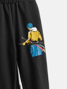 SHEIN Boys Figure Graphic Joggers - Black - View 3