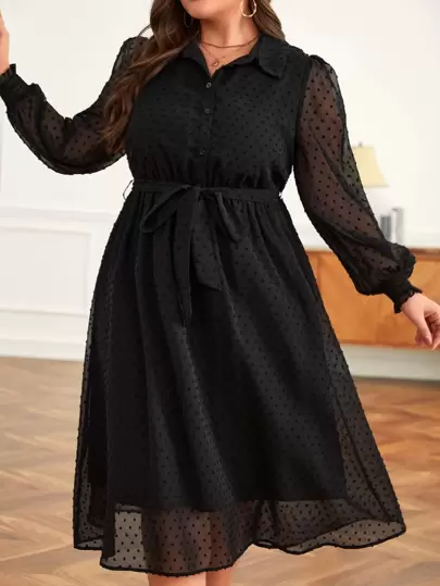 SHEIN Frenchy Omgiven Veckad Remsa Rynkad Framsida Knappar Enkel Elegant Plus Size Klänning