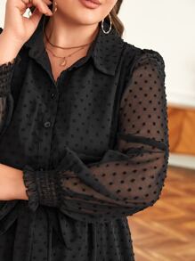 SHEIN Frenchy Plus Swiss Dot Belted Shirt Dress