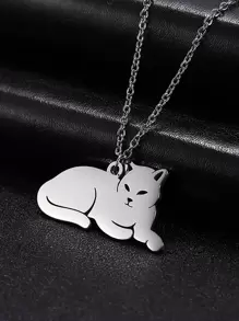 1入組卡通貓吊墜項鍊,不銹鋼首飾類 - 銀色 - 查看 1
