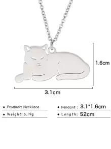 1入組卡通貓吊墜項鍊,不銹鋼首飾類 - 銀色 - 查看 3