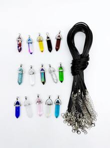 15 chiếc Mặt dây chuyền tự làm pha lê tự nhiên & 15 chiếc dây - Nhiều màu - Xem 4