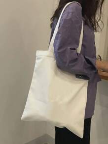 Letter Graphic Shopper Bag Small For Shopping - Beige - View 2