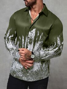 Manfinity LEGND Men Spider Web Print Shirt - Army Green - View 1