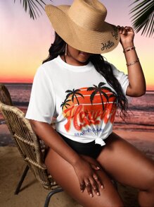 大碼椰子樹和字母圖案罩衫 - 白色 - 查看 5