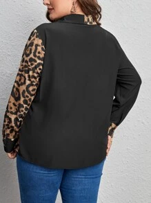 SHEIN Clasi Plus Leopard Print Flap Pocket Drop Shoulder Shirt - Multicolor - View 2