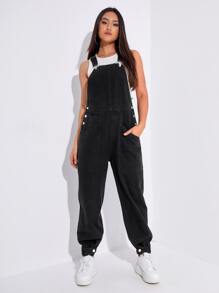 Slant Pocket Denim Dungarees Without Tube - Black - View 3