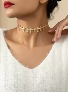 Cross Decor Choker - Yellow Gold - View 1