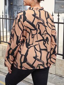 SHEIN Clasi Blusa con estampado de cuello de muesca - Caqui - Ver 2