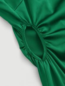 SHEIN Belle Tie Shoulder Ruched Cami Dress - Dark Green - View 3