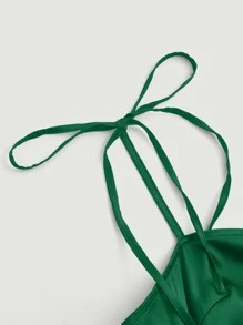 SHEIN Belle Tie Shoulder Ruched Cami Dress - Dark Green - View 4