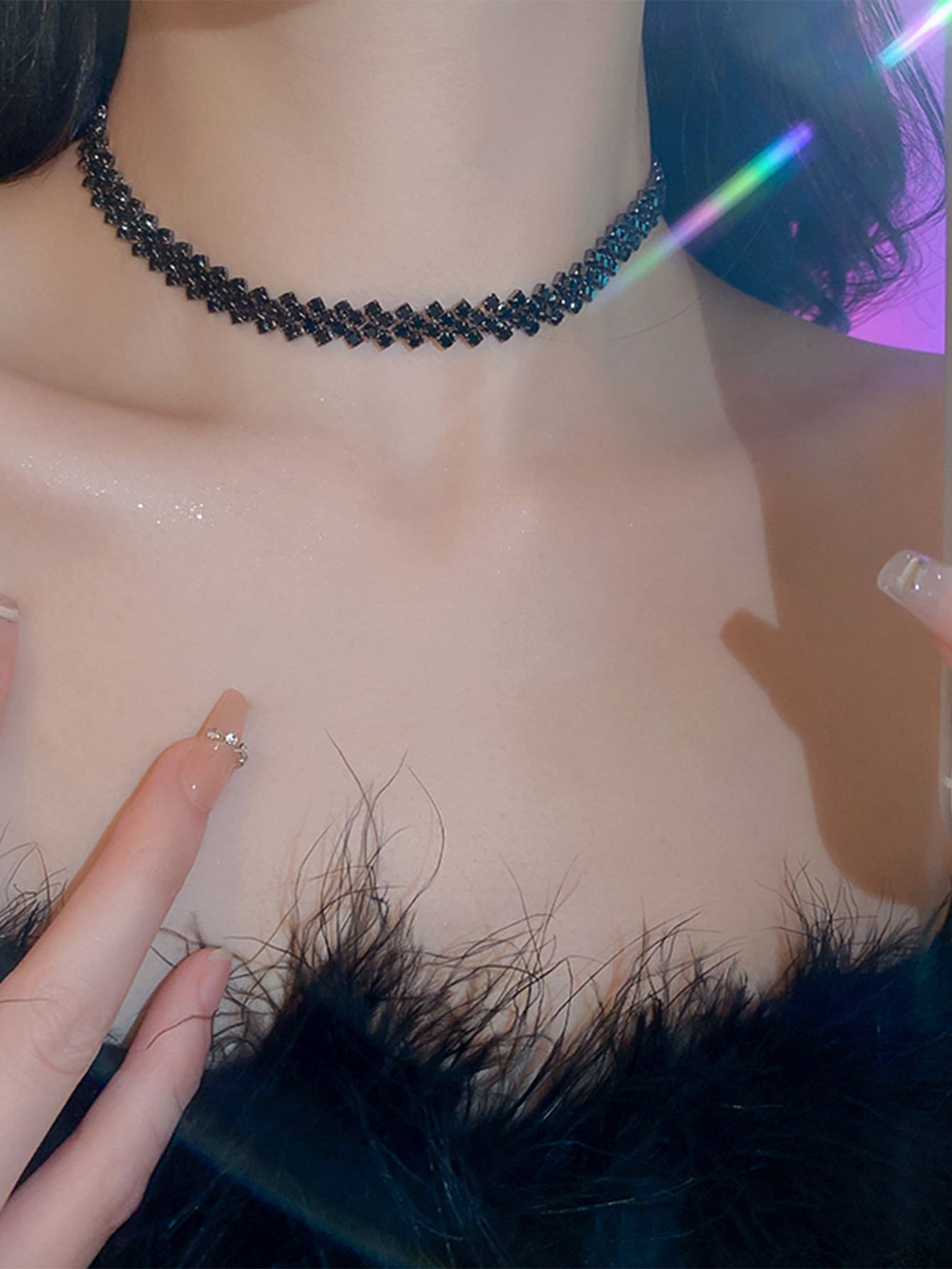 Andkiss 1件女士奢华全镶钻项链，时尚百搭，适合日常佩戴
