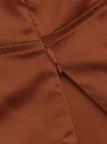 SHEIN MOD Solid Satin Asymmetrical Hem Crop Blouse - Coffee Brown - View 6