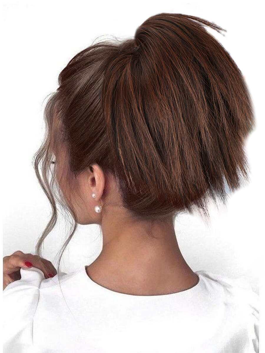 Short Straight Synthetic Hair Updo - Light Brown - View 1