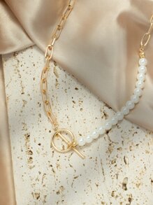 Collar De Hebilla Ot Decorado Con Perlas Falsas