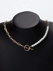 Collar De Hebilla Ot Decorado Con Perlas Falsas
