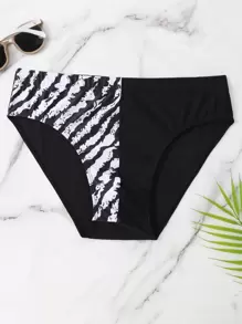 Manfinity Hombres Calzoncillo de natación con estampado de rayas de cebra - Blanco y Negro - Ver 1