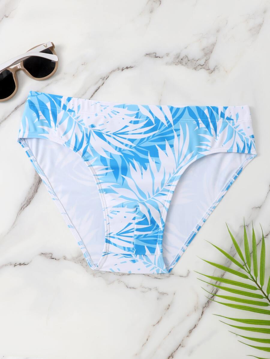 Manfinity Men Tropical Print Swim Brief - Blue and White - View 1