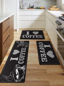 1入組咖啡和標語圖案廚房地墊 - 彩色 - 查看 1