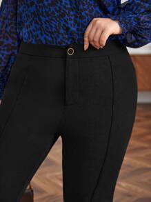 SHEIN Frenchy Plus Seam Front Skinny Trousers - Black - View 2