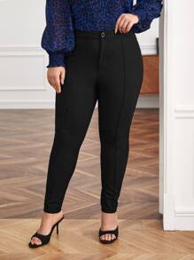 SHEIN Frenchy Plus Seam Front Skinny Trousers - Black - View 4